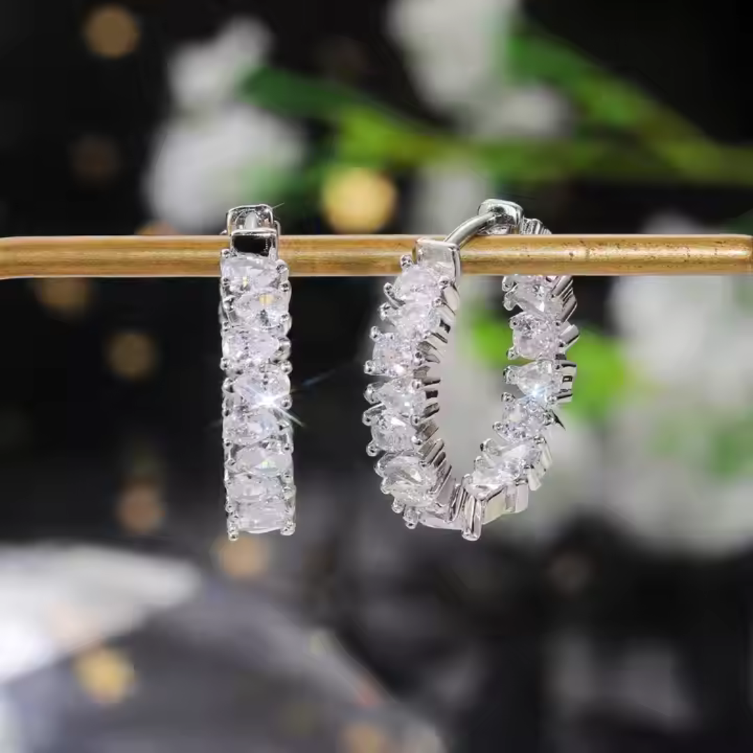 Elegant Zircon Micro Insert Hoop Earrings - Romantic Silver Shine