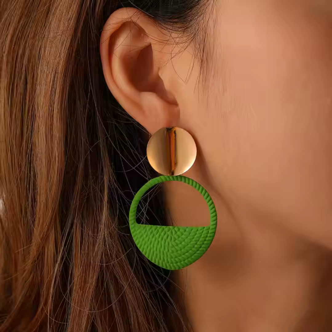 Green Circle Cutout Drop Earrings - Bold Modern Style