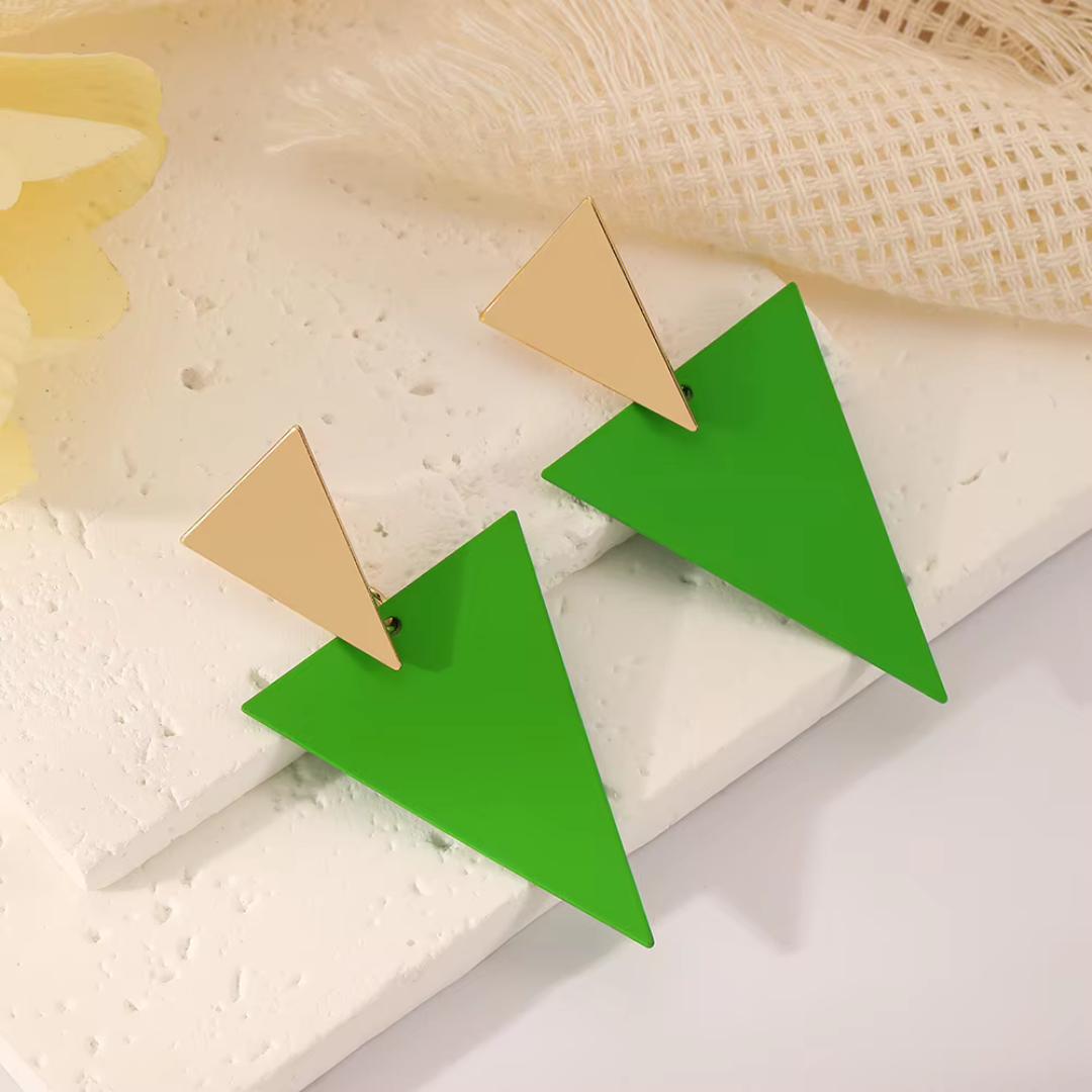Green Triangle Drop Earrings - Bold Geometric Fashion