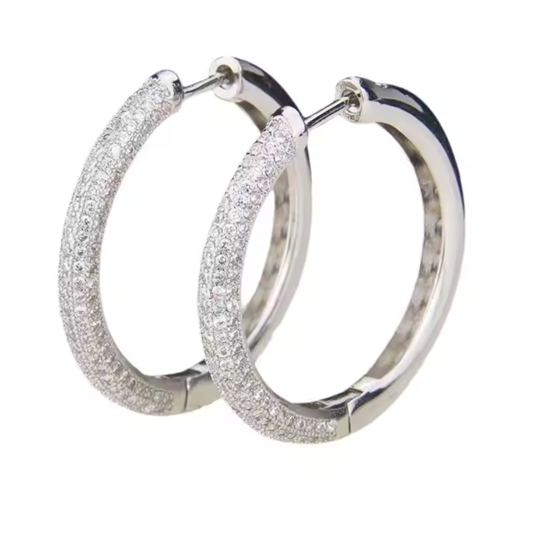 Silver Paved Zircon Hoop Earrings - Elegant Everyday Glam
