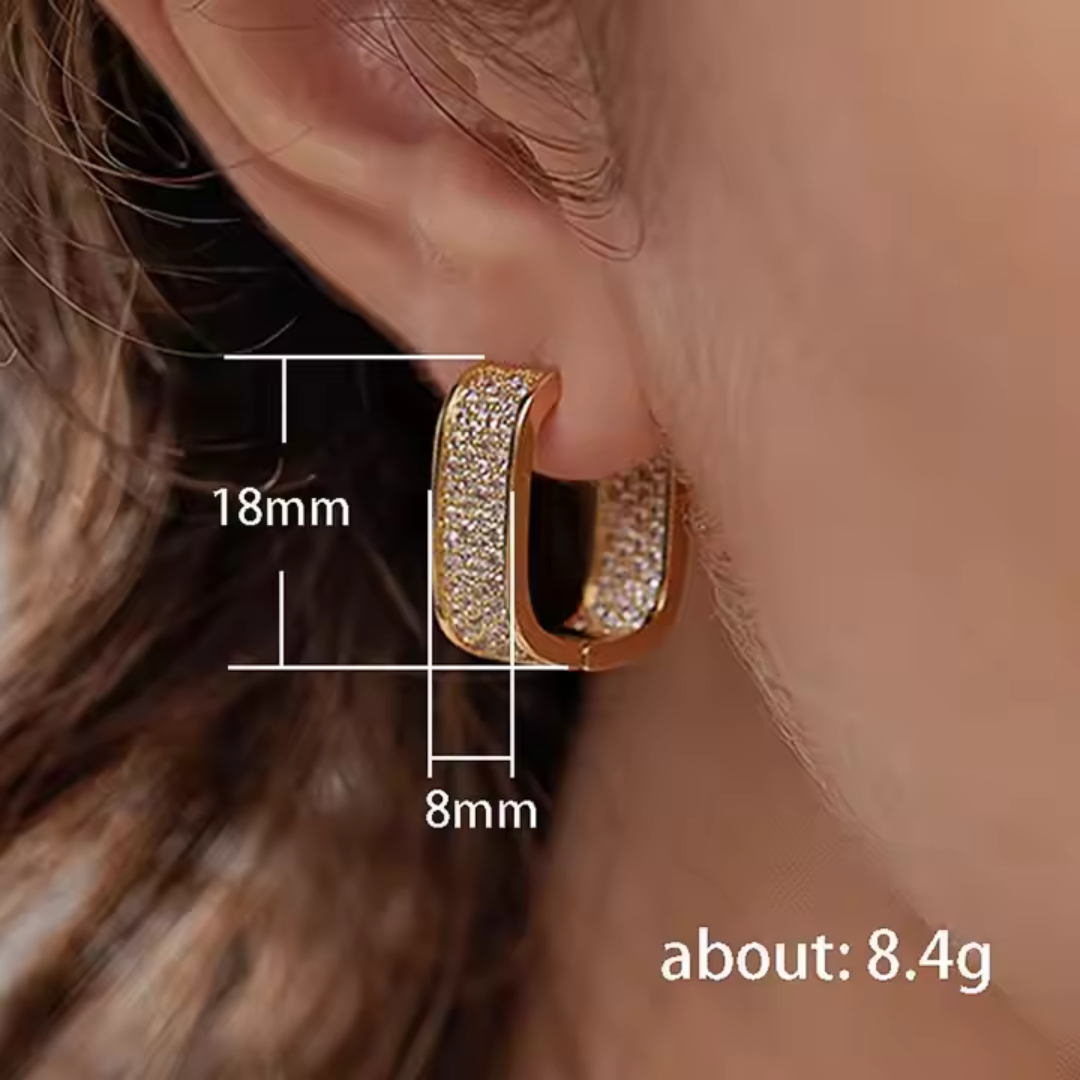 Square Paved Zircon Gold Hoop Earrings - Luxe Radiance