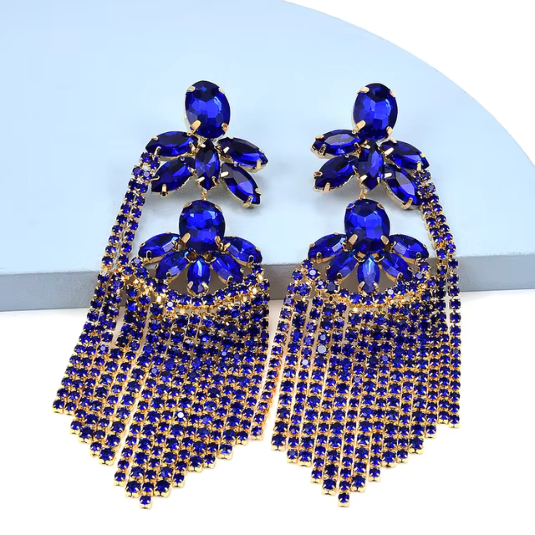 Statement Blue Crystal Drop Earrings - Bold Bohemian Glam