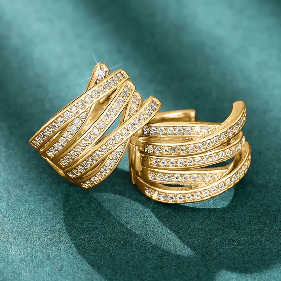 Multi-Layer Zircon Gold Hoop Earrings - Classic Statement Style