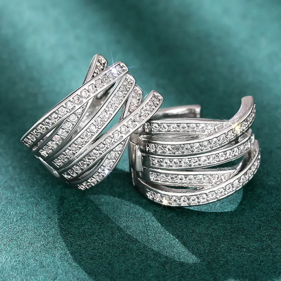 Multi-Layer Zircon silver Hoop Earrings Classic Statement Style