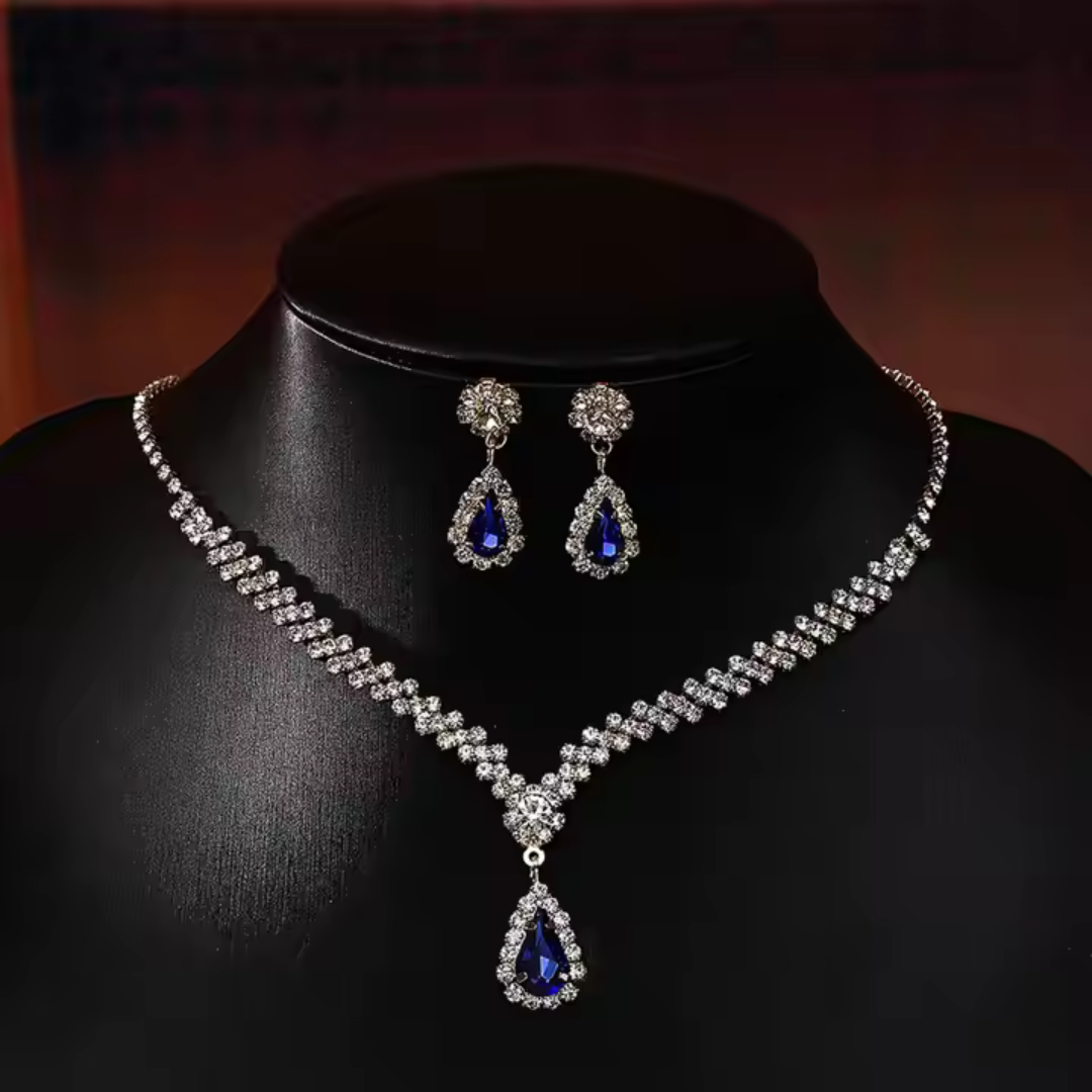 Blue Quartz Classic Necklace & Earrings Set - Timeless Elegance