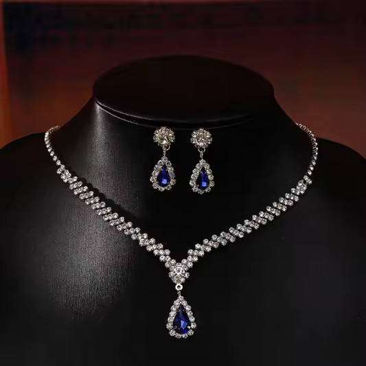 Blue Quartz Classic Necklace & Earrings Set - Timeless Elegance