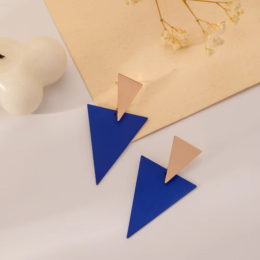 Blue Triangle Drop Earrings - Bold Geometric Fashion