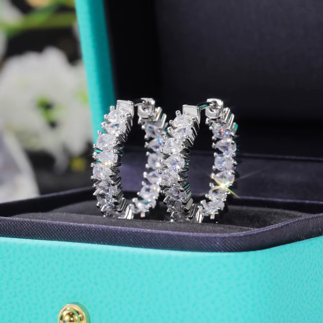 Elegant Zircon Micro Insert Hoop Earrings - Romantic Silver Shine