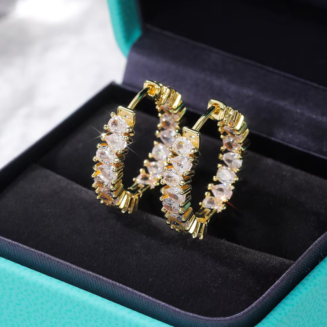 Elegant Zircon Micro Insert Hoop Earrings - Romantic Silver Shine