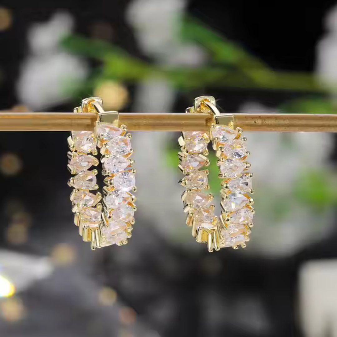 Elegant Zircon Micro Insert Hoop Earrings - Romantic Silver Shine