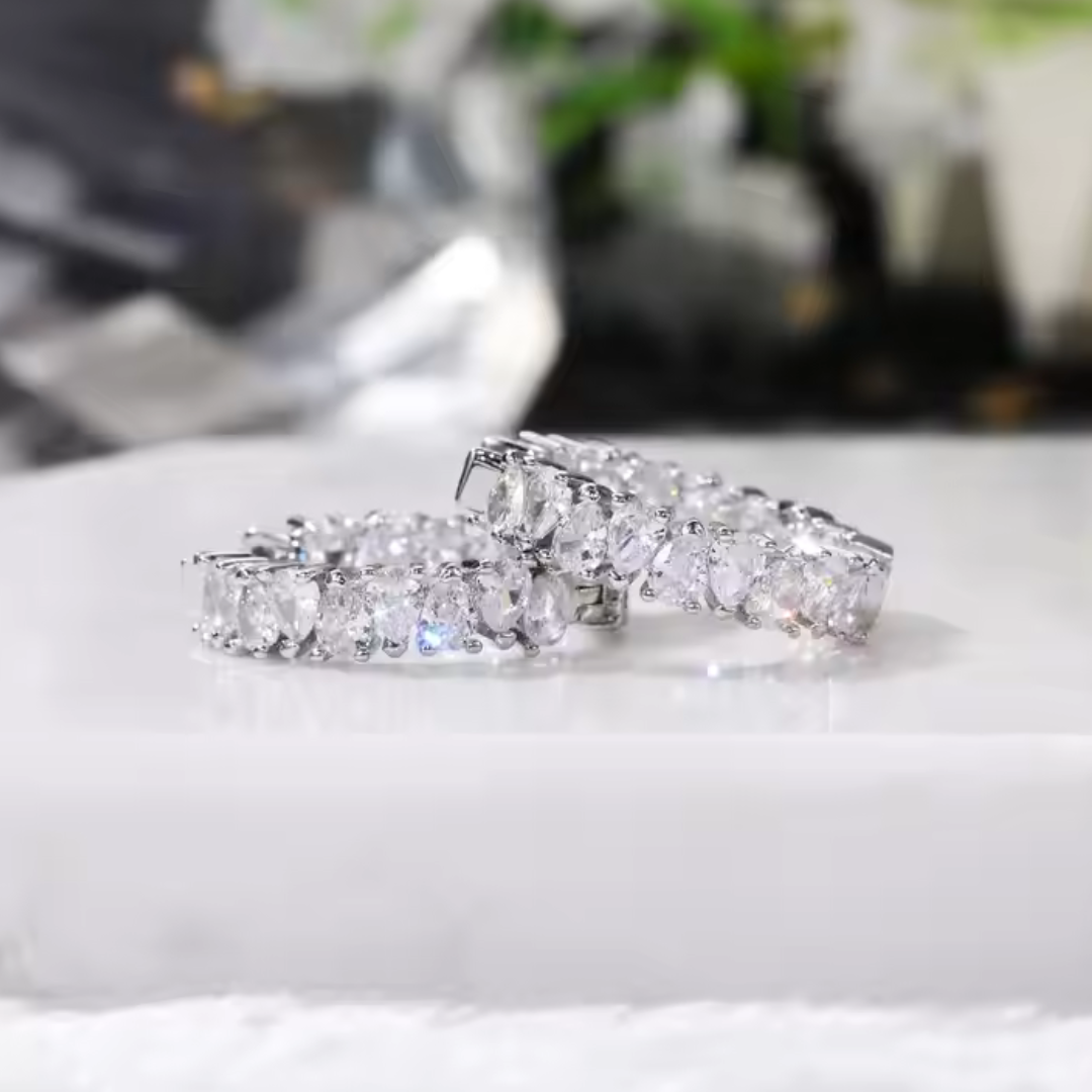 Elegant Zircon Micro Insert Hoop Earrings - Romantic Silver Shine