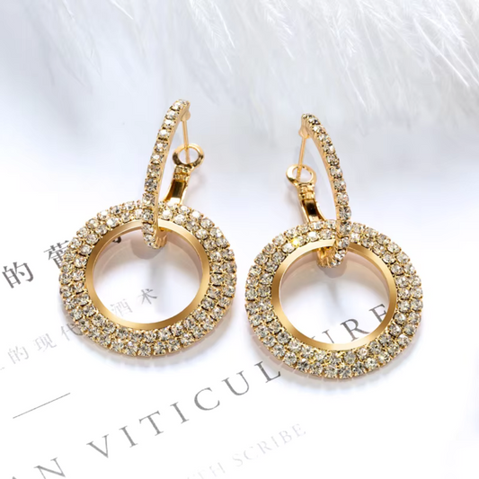 Gold Double Hoop Zircon Earrings - Modern Glam Sparkle