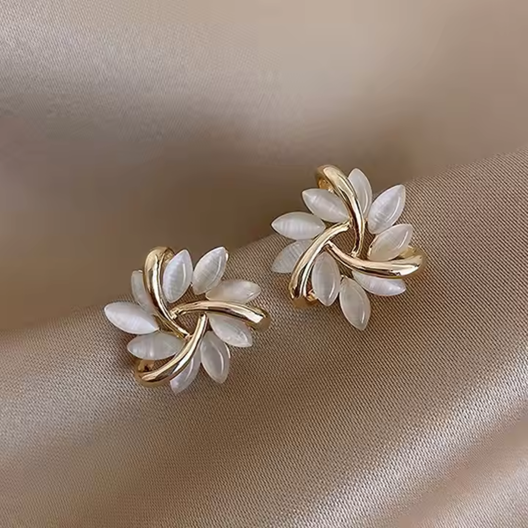 Gold Floral Crystal Wedding Earrings - 18K Gold Plated