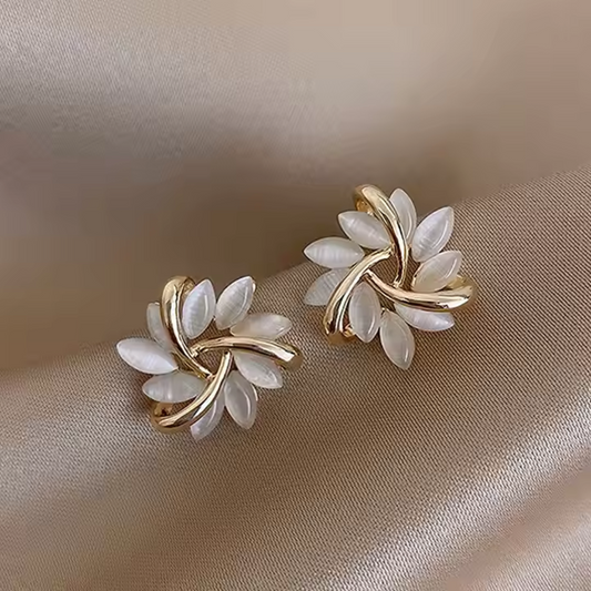 Gold Floral Crystal Wedding Earrings - 18K Gold Plated