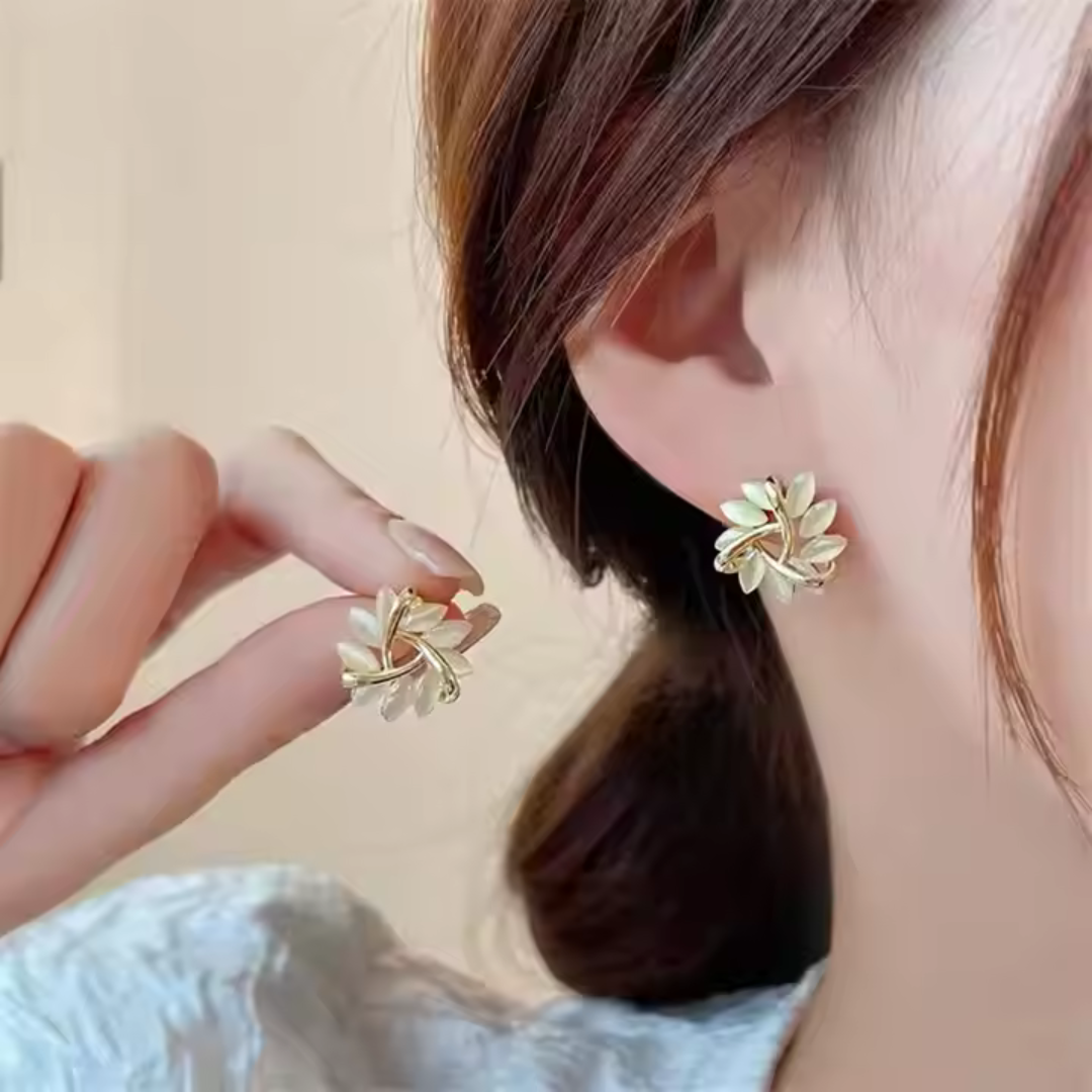 Gold Floral Crystal Wedding Earrings - 18K Gold Plated
