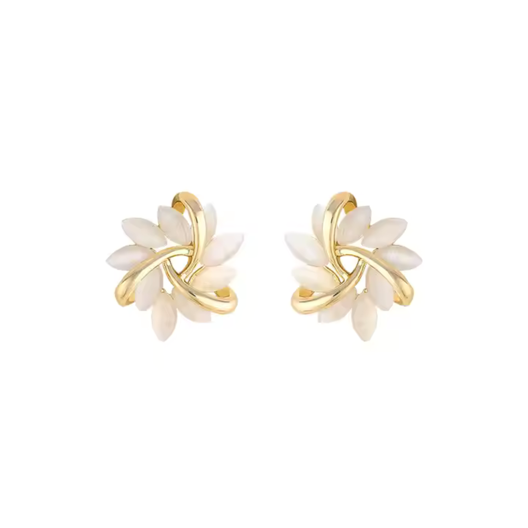 Gold Floral Crystal Wedding Earrings - 18K Gold Plated