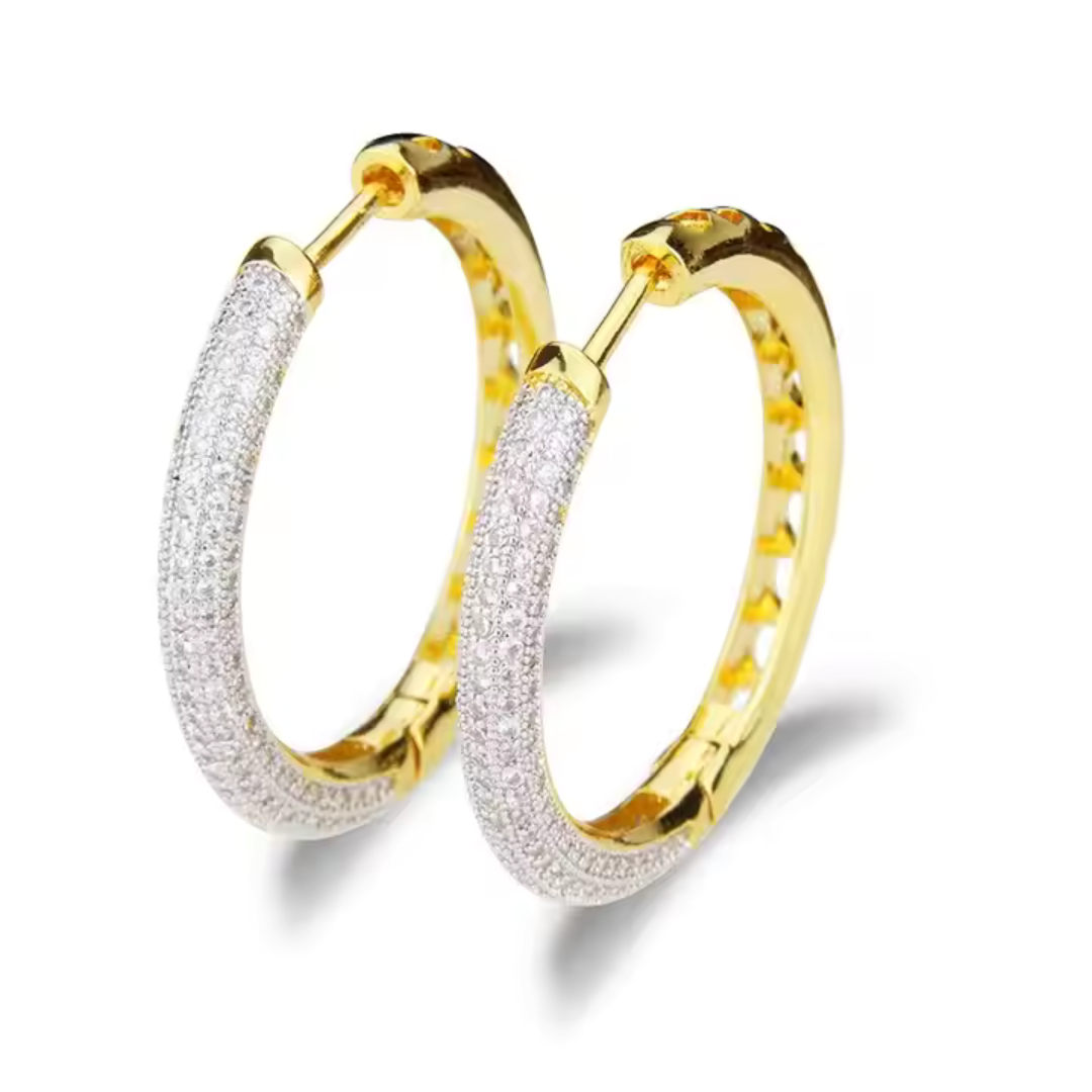 Gold Paved Zircon Hoop Earrings - Classic Glamour Redefined