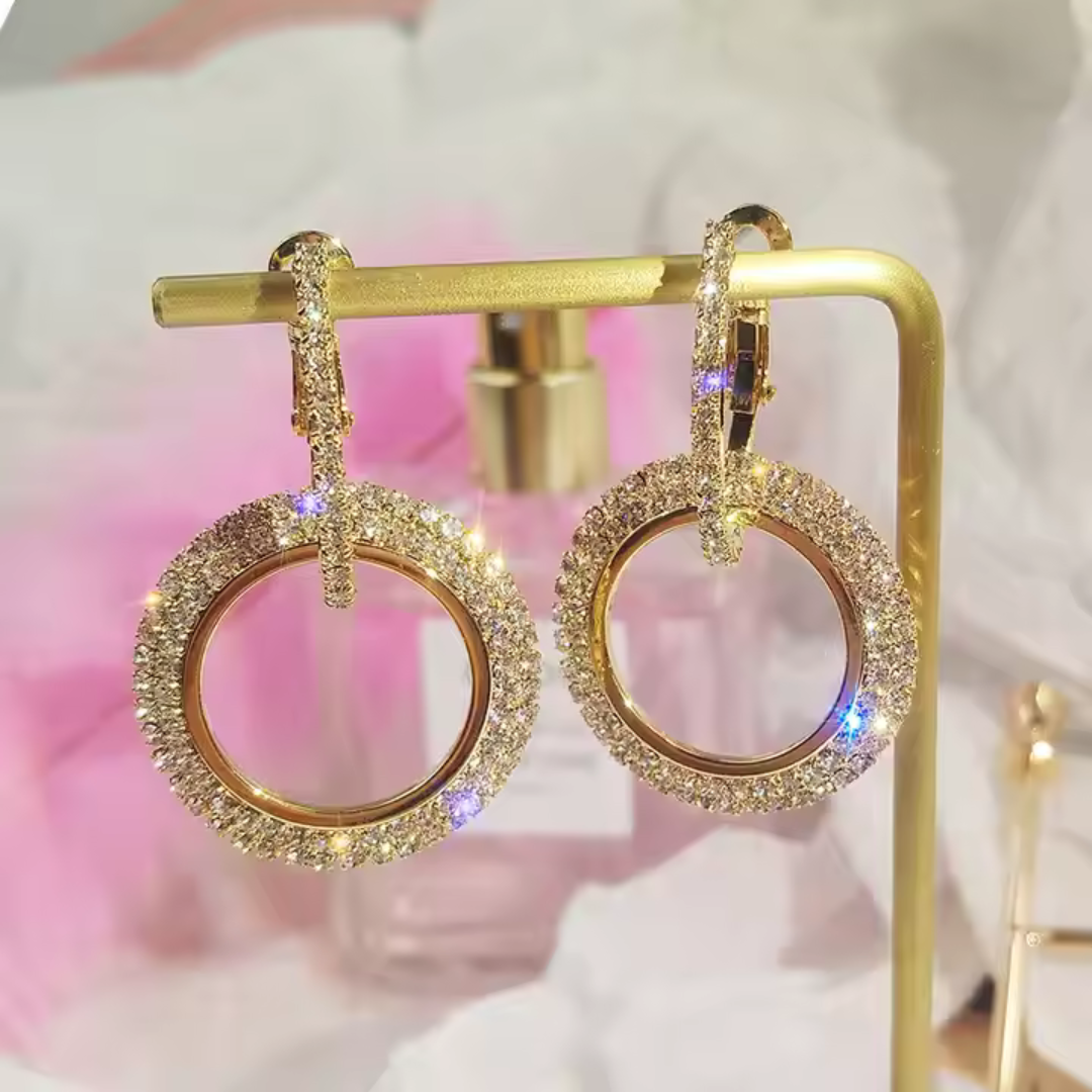 Gold Double Hoop Zircon Earrings - Modern Glam Sparkle