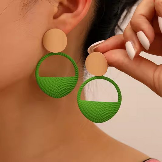 Green Circle Cutout Drop Earrings - Bold Modern Style