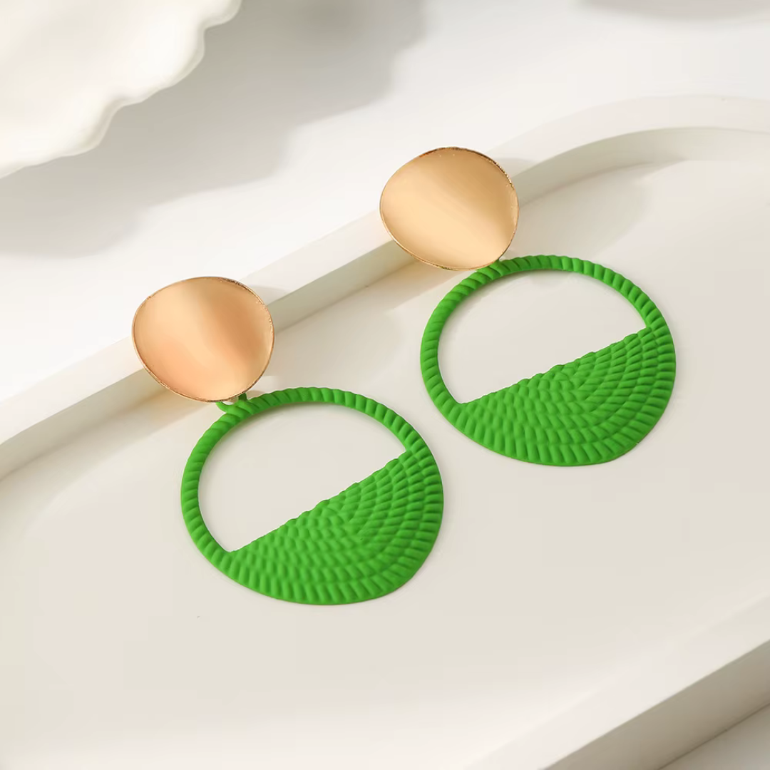 Green Circle Cutout Drop Earrings - Bold Modern Style