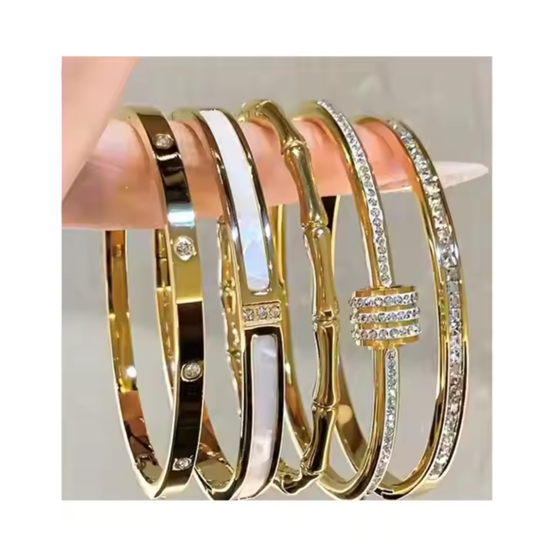 Luxury Stainless Steel Bangles - Set of 5
