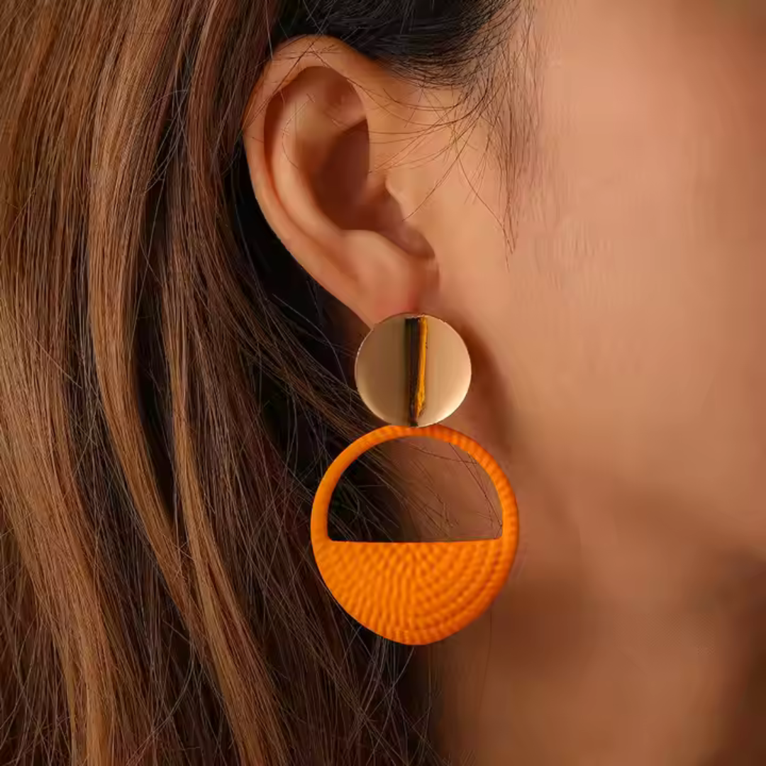 Orange Circle Cutout Drop Earrings - Bold Modern Style