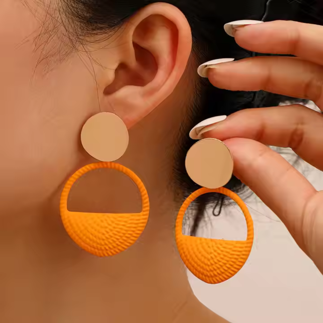 Orange Circle Cutout Drop Earrings - Bold Modern Style