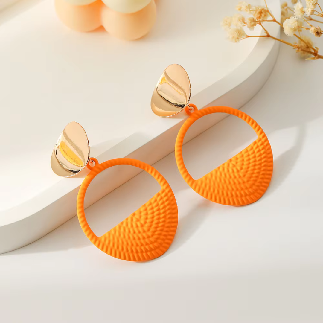 Orange Circle Cutout Drop Earrings - Bold Modern Style
