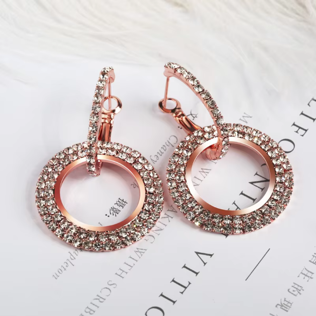 Rose Gold Double Hoop Zircon Earrings - Modern Glam Sparkle