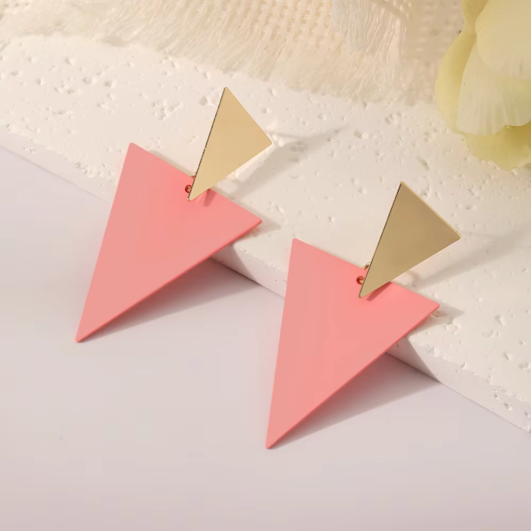 Pink Triangle Drop Earrings - Bold Geometric Fashion