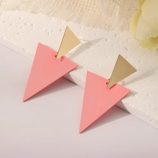Pink Triangle Drop Earrings - Bold Geometric Fashion