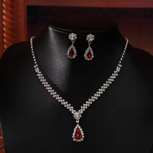 Red Quartz Classic Necklace & Earrings Set - Timeless Elegance