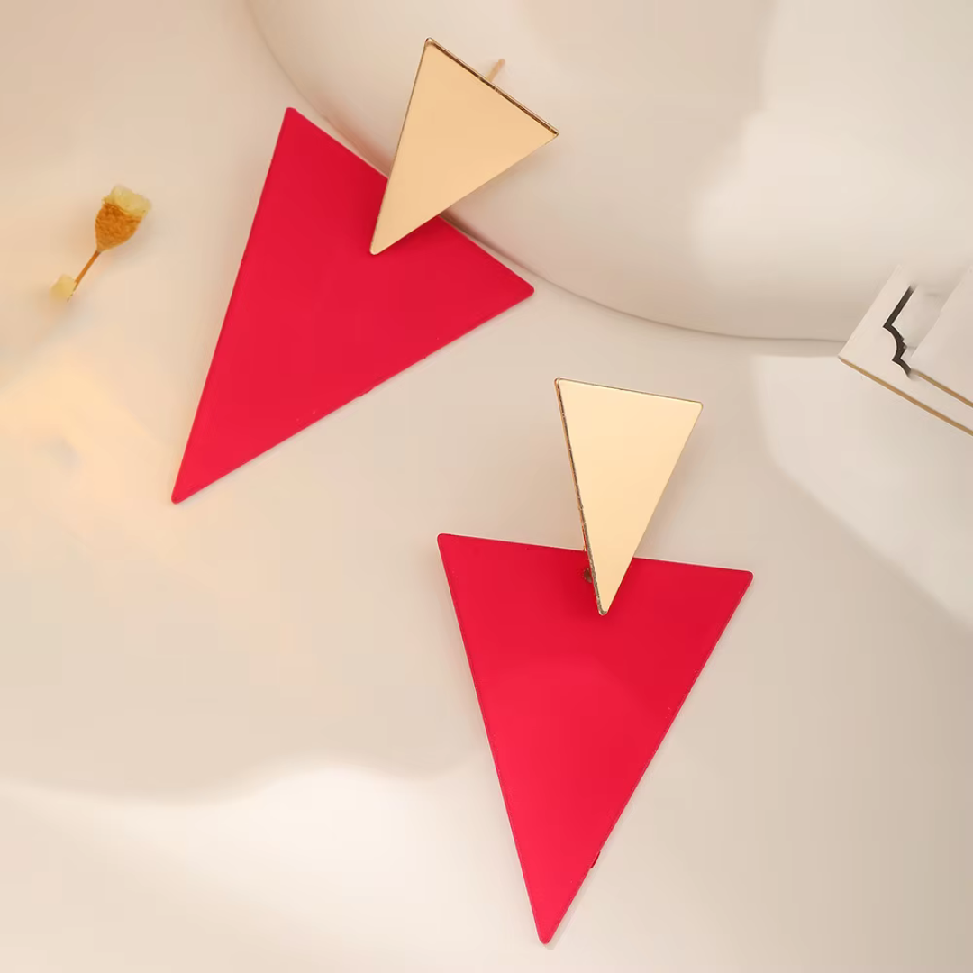 Red Triangle Drop Earrings - Bold Geometric Fashion
