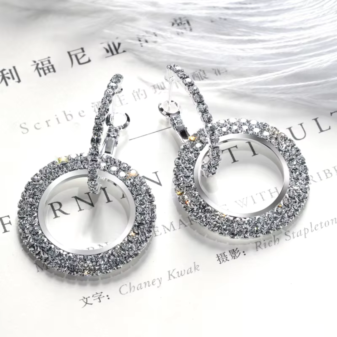 Silver Double Hoop Zircon Earrings - Modern Glam Sparkle