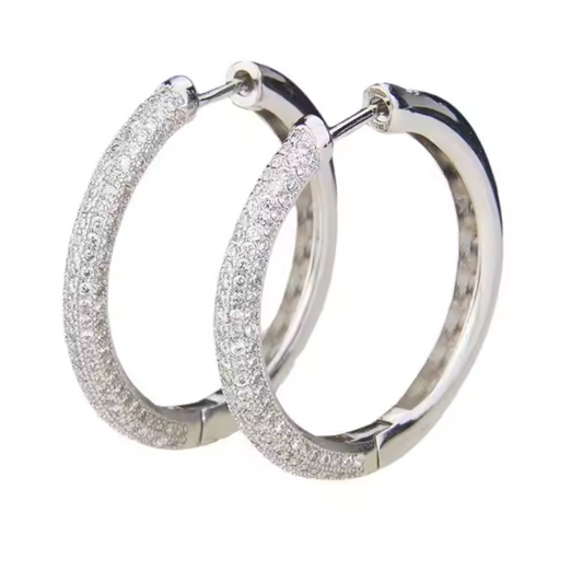 Silver Paved Zircon Hoop Earrings - Elegant Everyday Glam