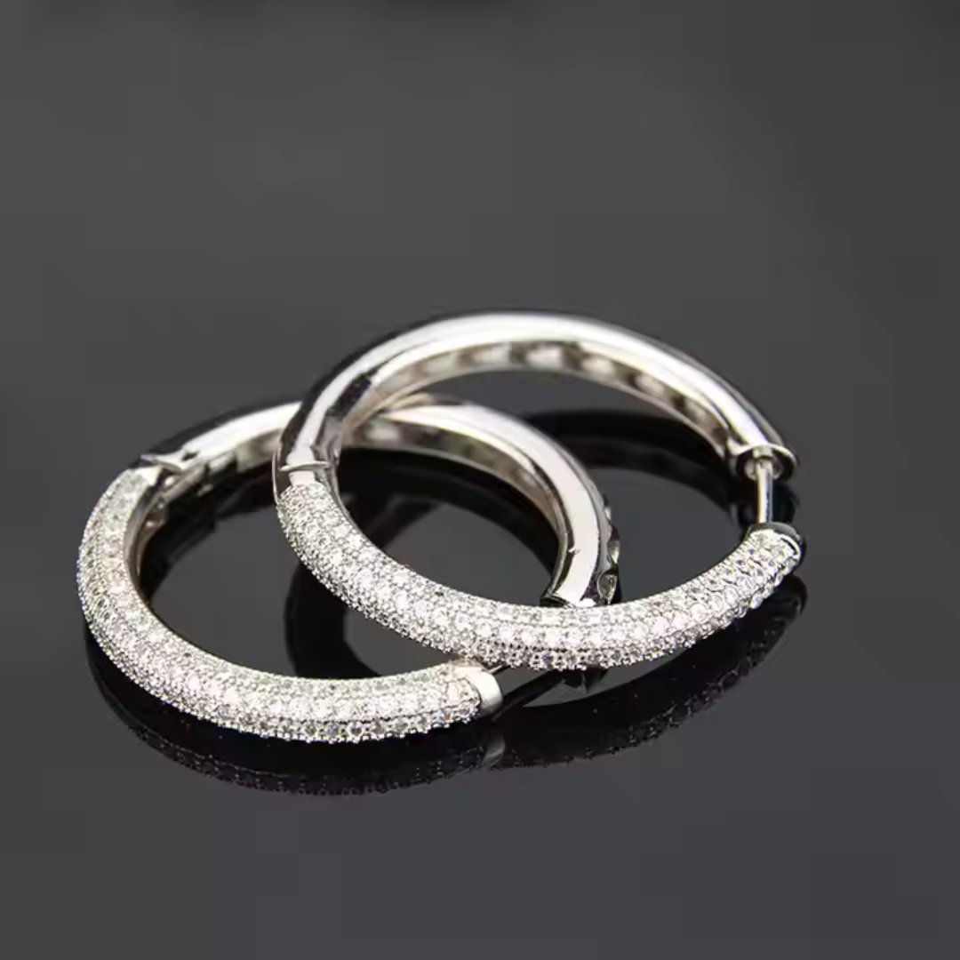 Silver Paved Zircon Hoop Earrings - Elegant Everyday Glam