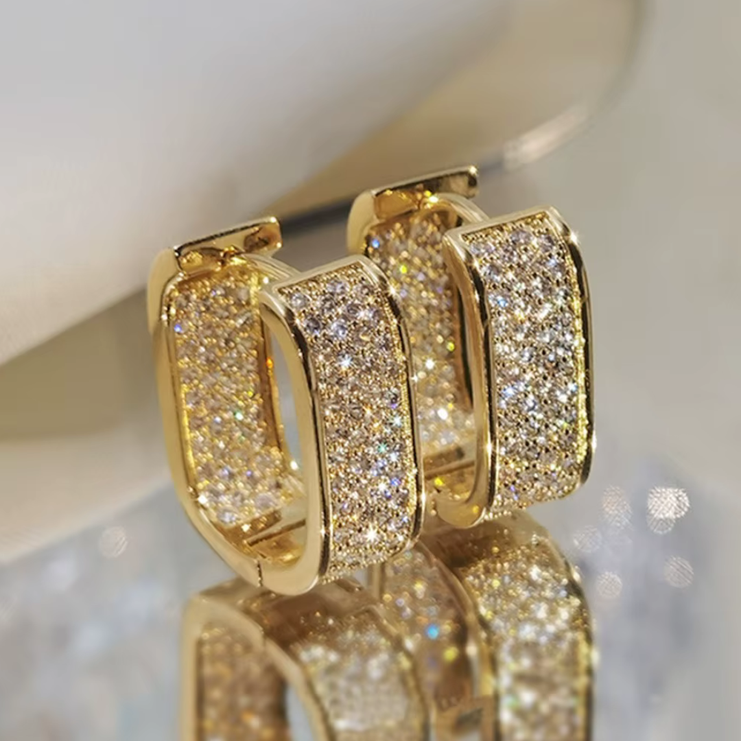 Square Paved Zircon Gold Hoop Earrings - Luxe Radiance