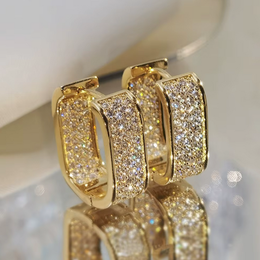 Square Paved Zircon Gold Hoop Earrings - Luxe Radiance