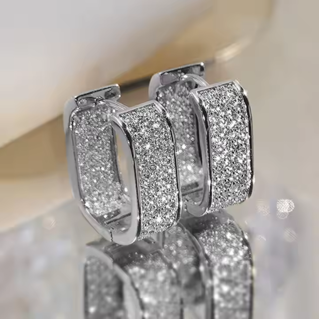 Square Paved Zircon Silver Hoop Earrings - Luxe Radiance