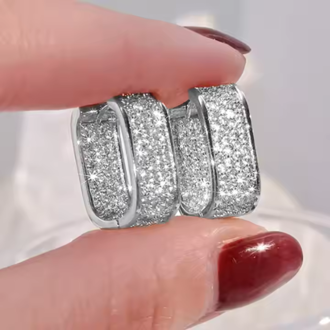 Square Paved Zircon Silver Hoop Earrings - Luxe Radiance