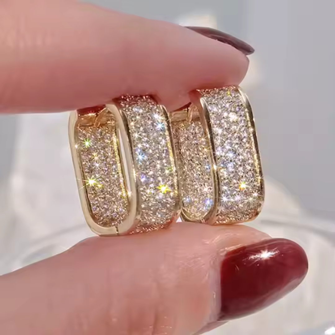 Square Paved Zircon Gold Hoop Earrings - Luxe Radiance