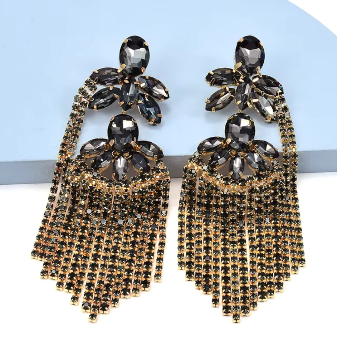 Statement Black Crystal Drop Earrings - Bold Bohemian Glam
