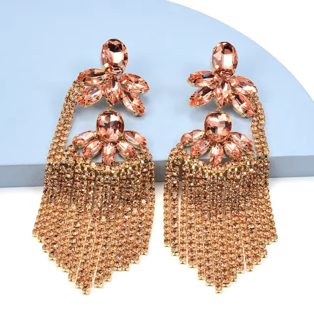 Statement Gold Crystal Drop Earrings - Bold Bohemian Glam