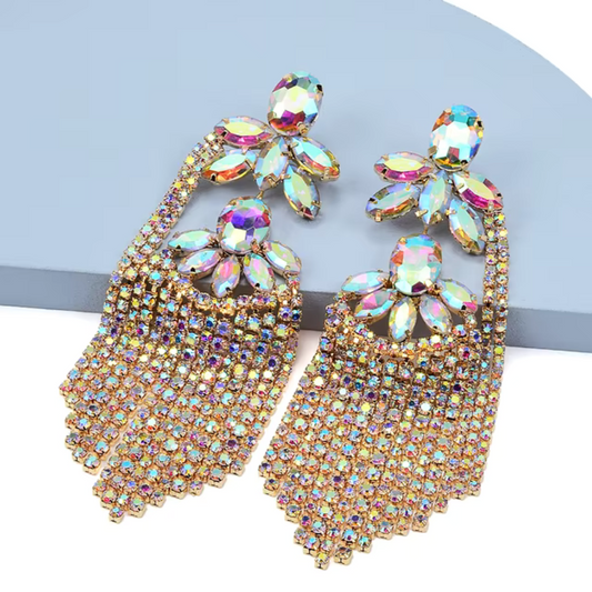 Statement Iridescent Crystal Drop Earrings - Bold Bohemian Glam