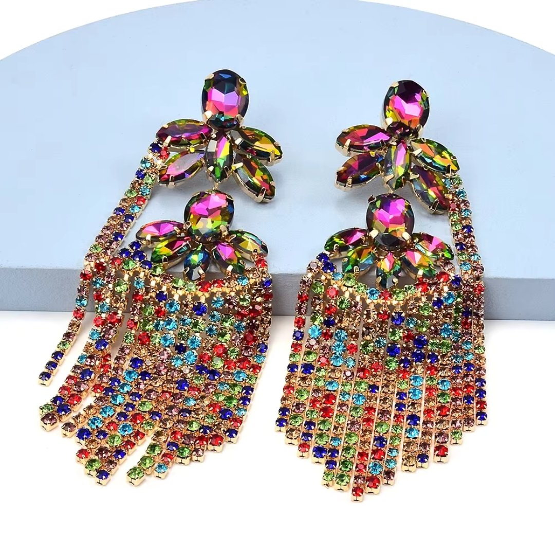 Statement Multicolor Crystal Drop Earrings - Bold Bohemian Glam