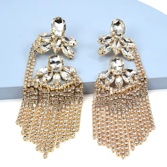 Statement Silver Crystal Drop Earrings - Bold Bohemian Glam