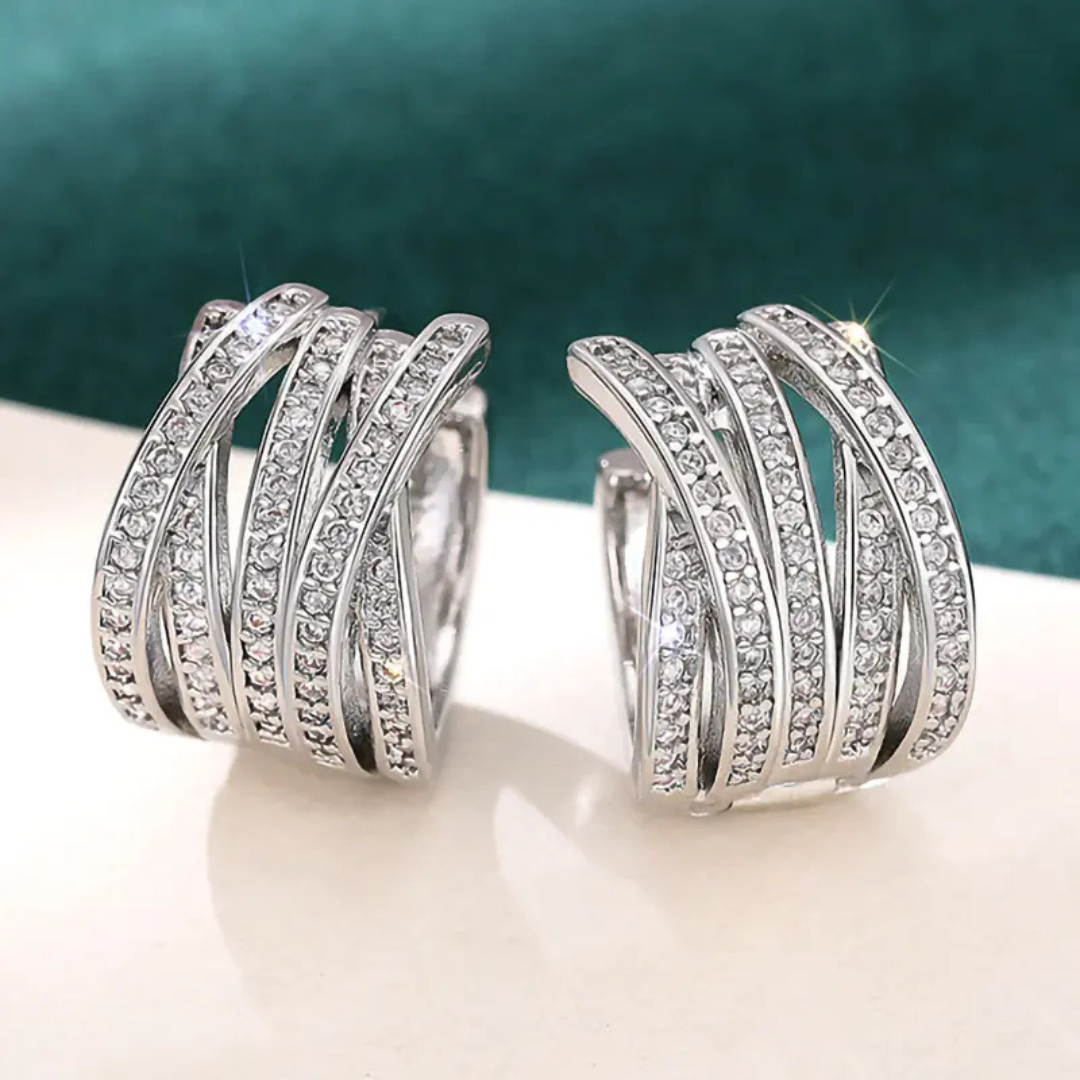 Multi-Layer Zircon silver Hoop Earrings Classic Statement Style
