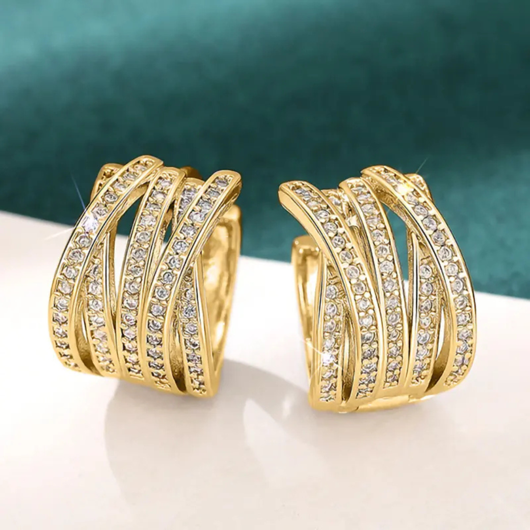 Multi-Layer Zircon Hoop Earrings – Gold Plated Brass